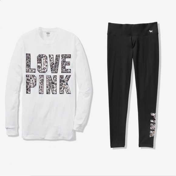 VS Pink Bling leopard logo legging & Tee outfit - Picture 5 of 5